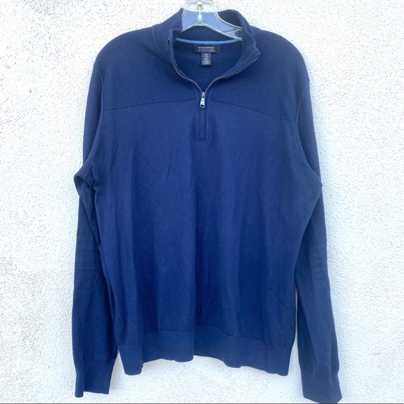 BANANA REPUBLIC men’s pullover sweater cotton cashmere navy blue knit popover L - Picture 5 of 9